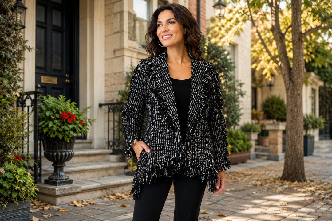 Blazer con flecos en blanco y negro de Minkas