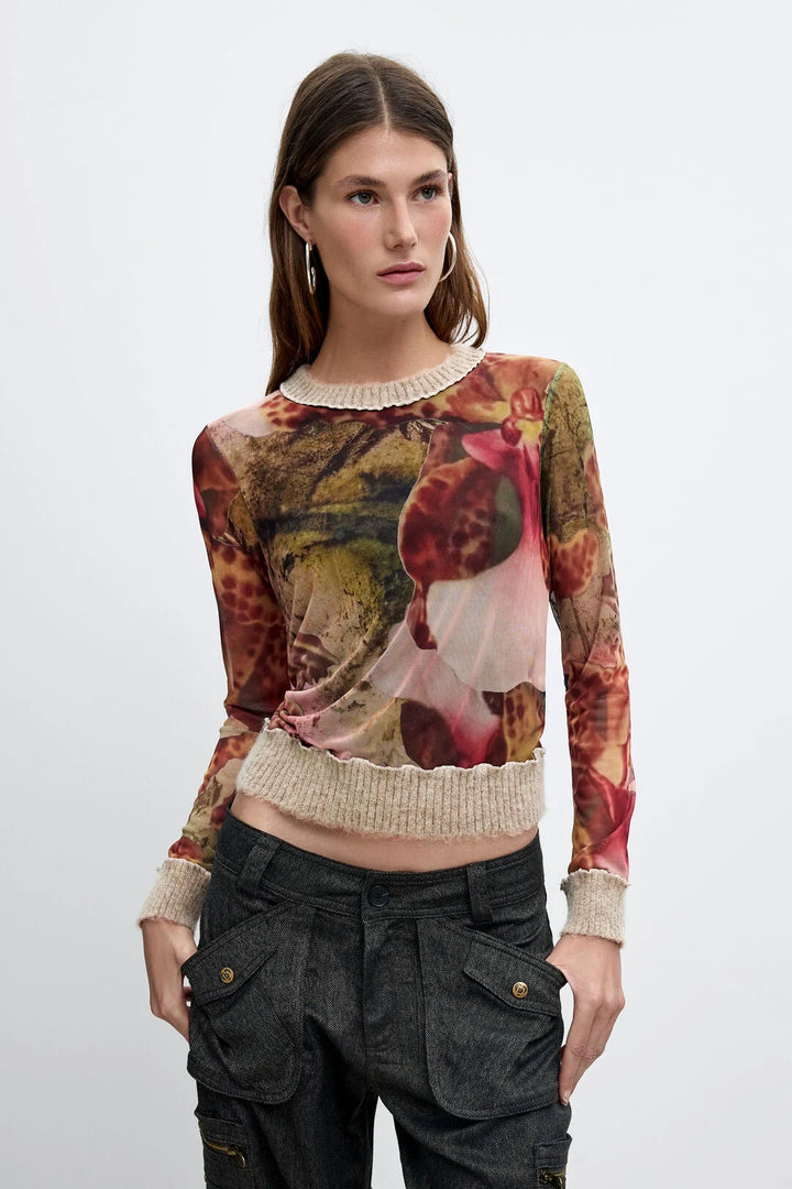 Abstract Print Sheer Top - by Desigual x Christian Lacroix