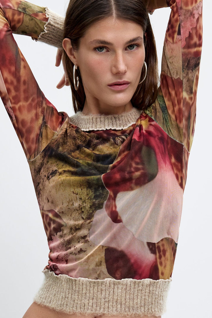 Abstract Print Sheer Top - by Desigual x Christian Lacroix