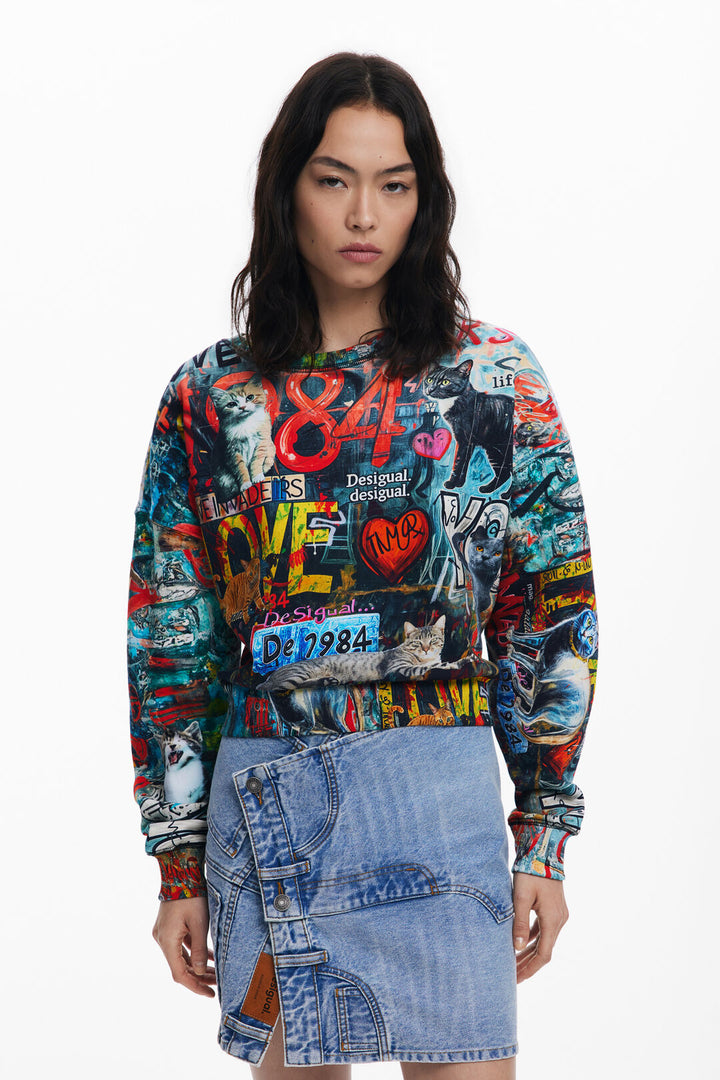 Cat Graffiti Print Sweatshirt - by Desigual