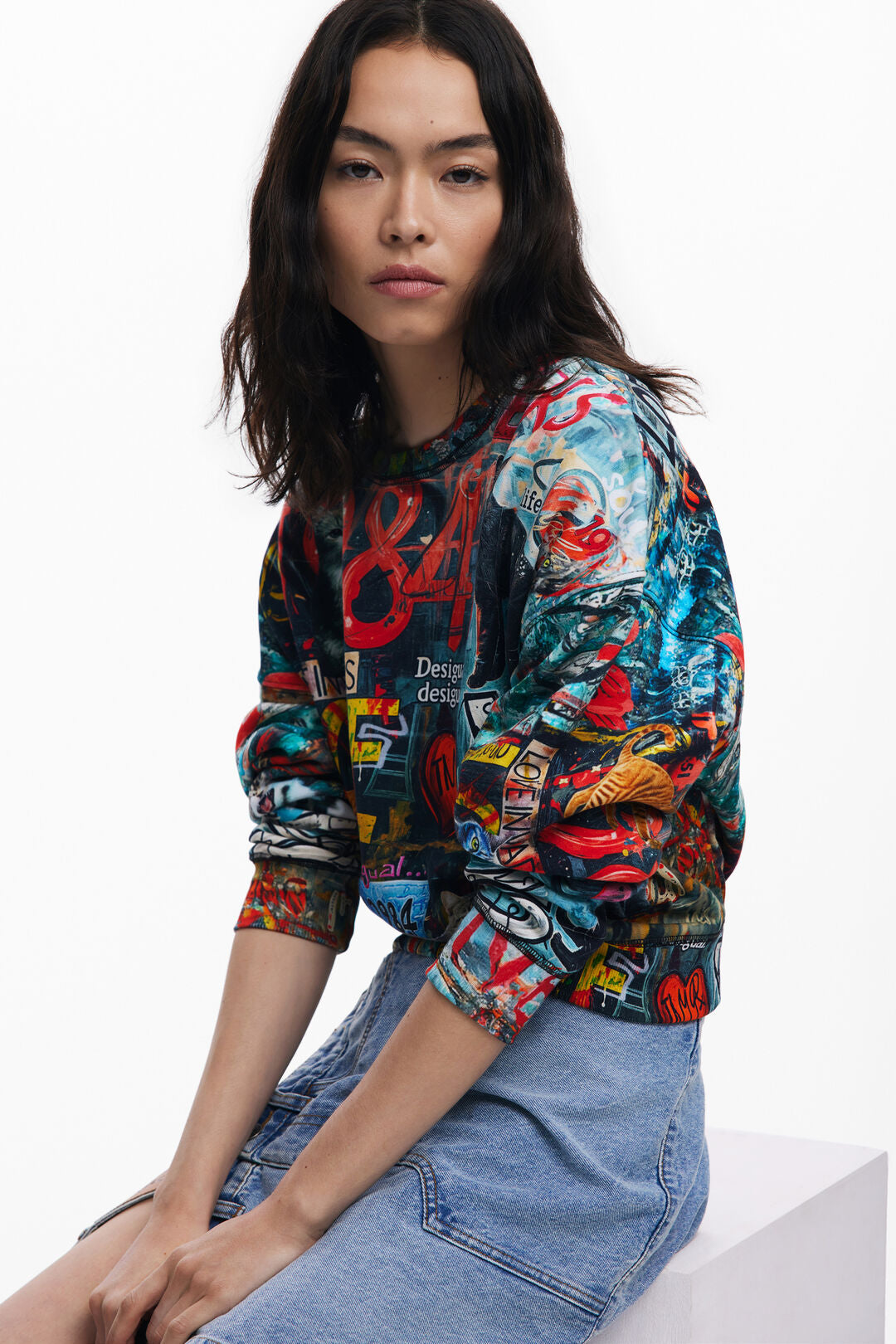 Cat Graffiti Print Sweatshirt - by Desigual