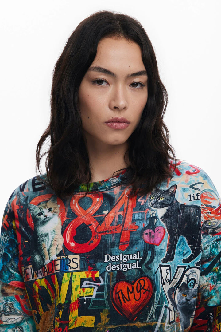 Cat Graffiti Print Sweatshirt - by Desigual