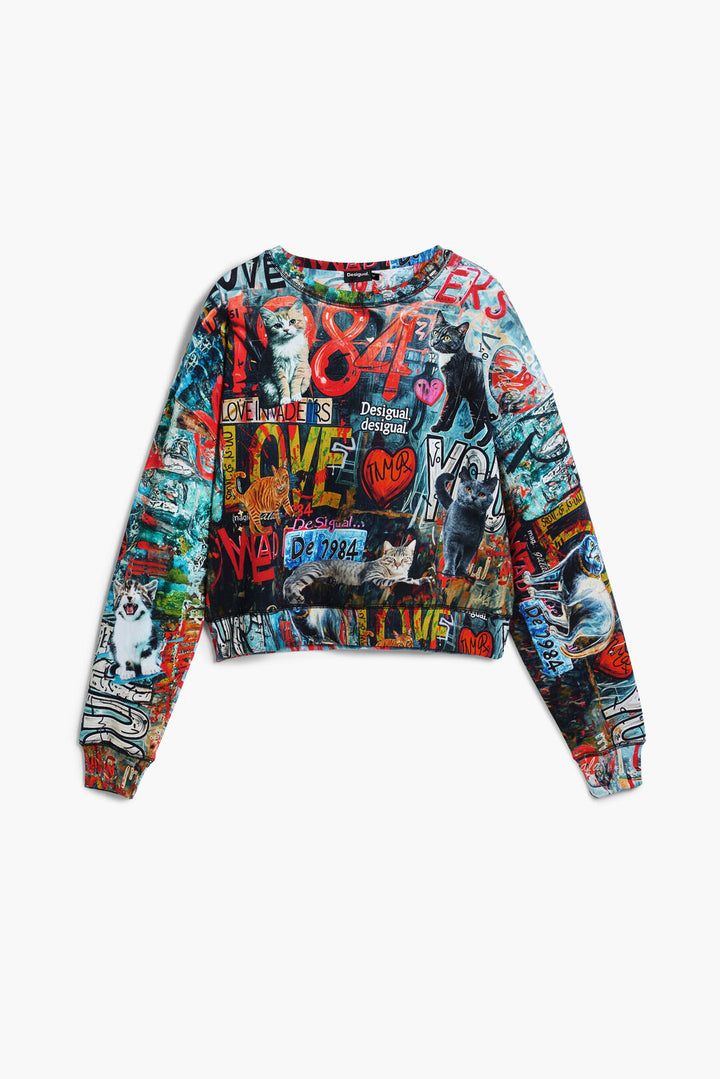 Cat Graffiti Print Sweatshirt - by Desigual