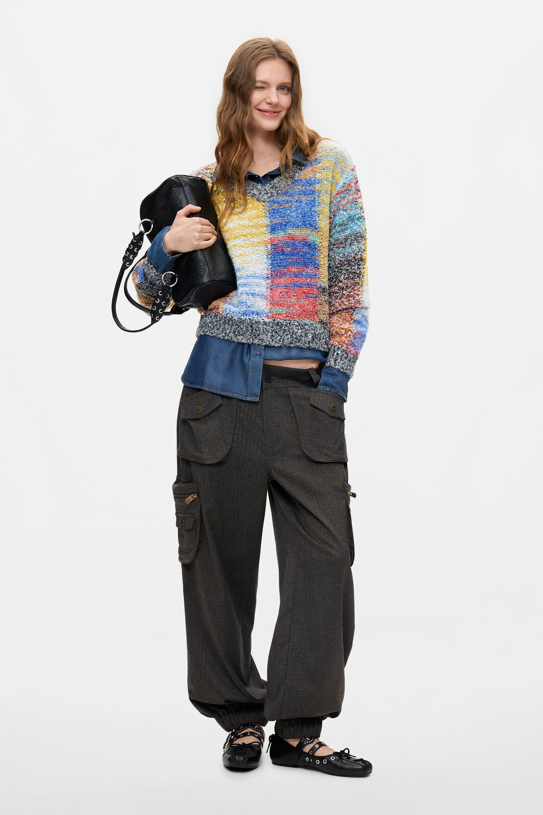 Multi-Colour Patchwork V-Neck Sweater - by Desigual