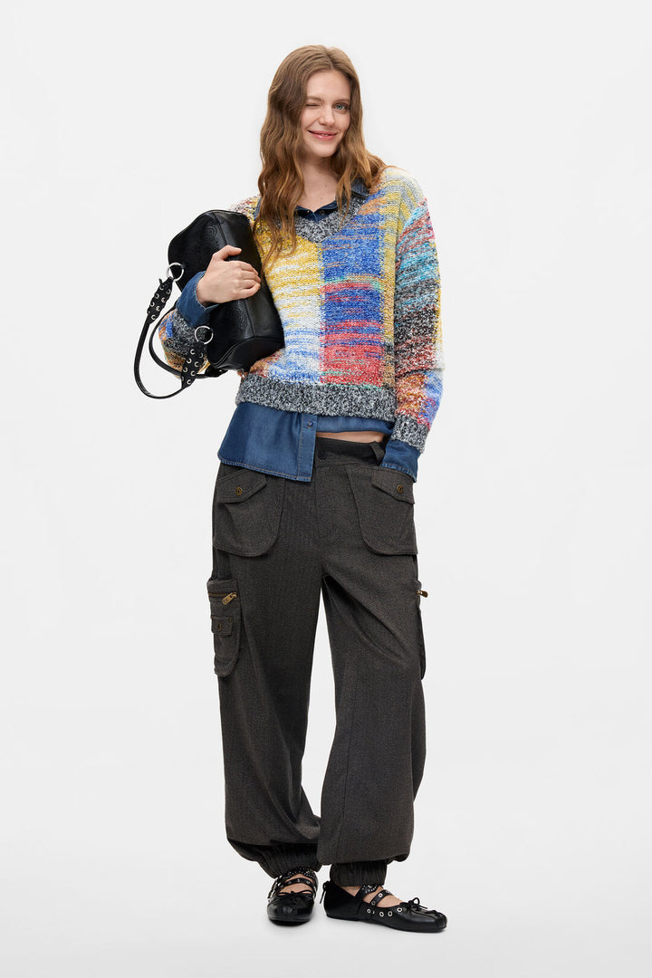 Multi-Colour Patchwork V-Neck Sweater - by Desigual