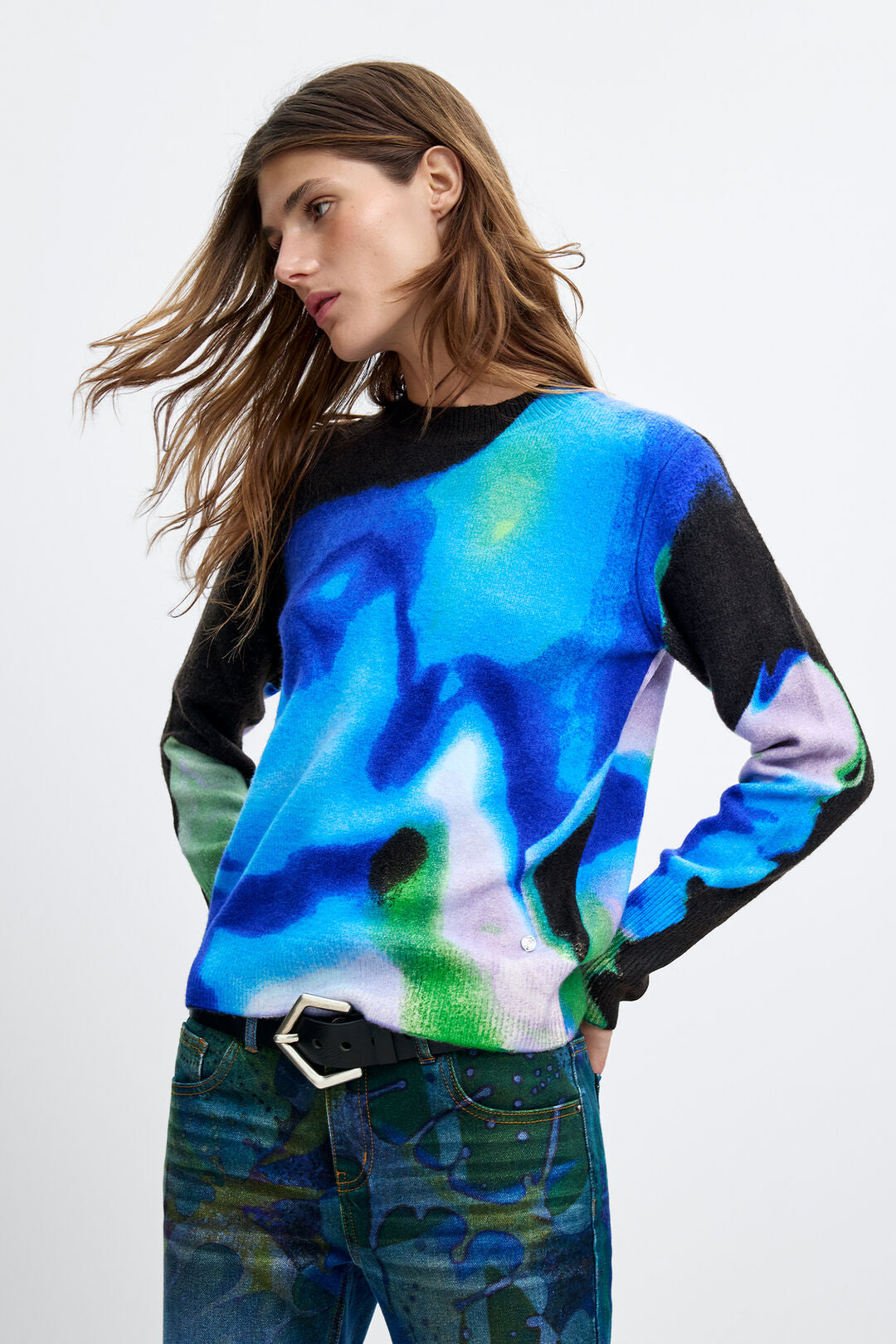 Blue Abstract Knit Sweater - by Desigual