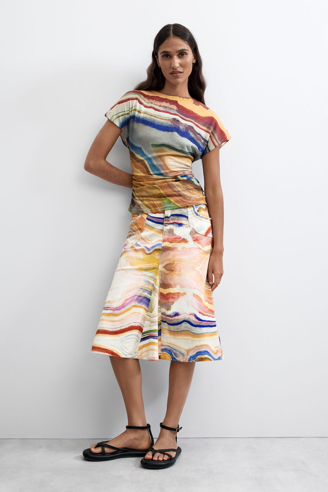 Marble Print Midi Skirt - by Desigual