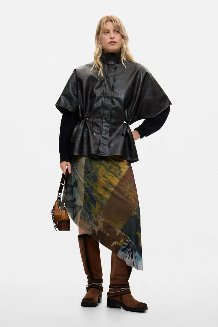 Dark Brown Patina Faux Leather Cape Jacket - by Desigual
