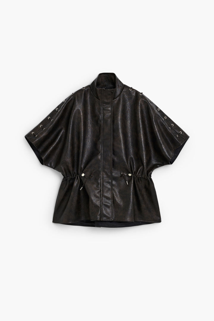 Dark Brown Patina Faux Leather Cape Jacket - by Desigual