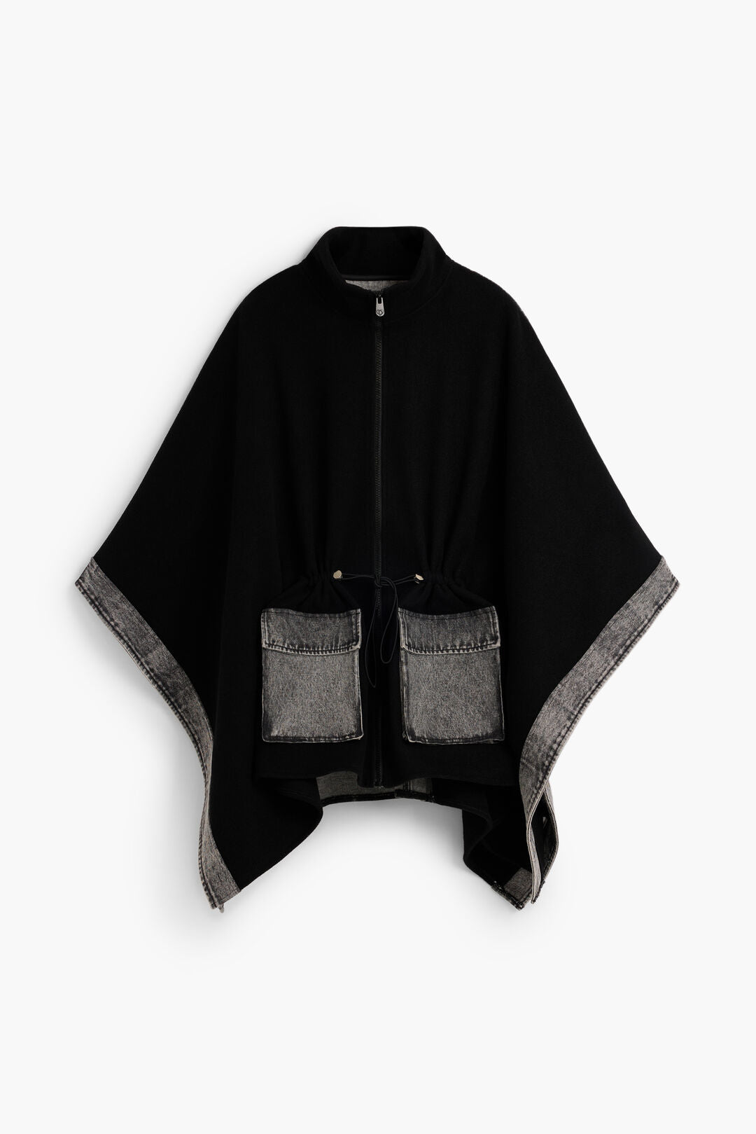 Black Mixed-Media Denim Trim Cape Jacket - by Desigual