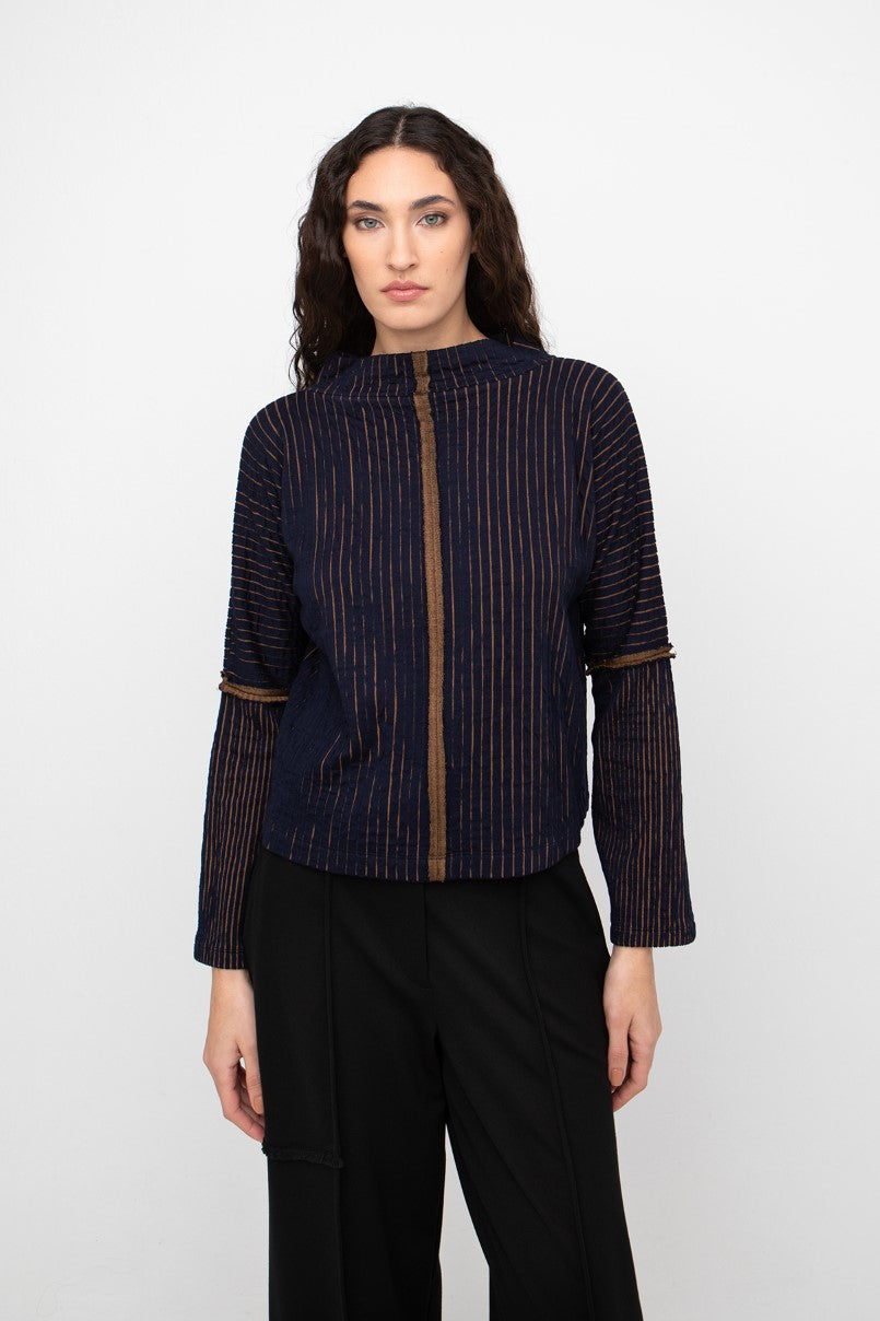 Navy & Gold Textured Sweater Top - by Ozai N Ku