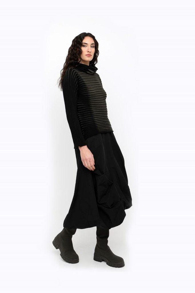 Olive & Black Ribbed Cowl Neck Sweater - by Ozai N Ku