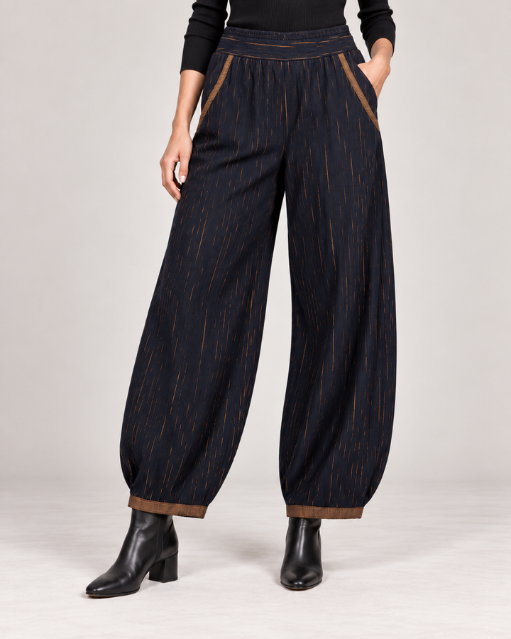 Navy & Gold Barrel Pant - by Ozai N Ku