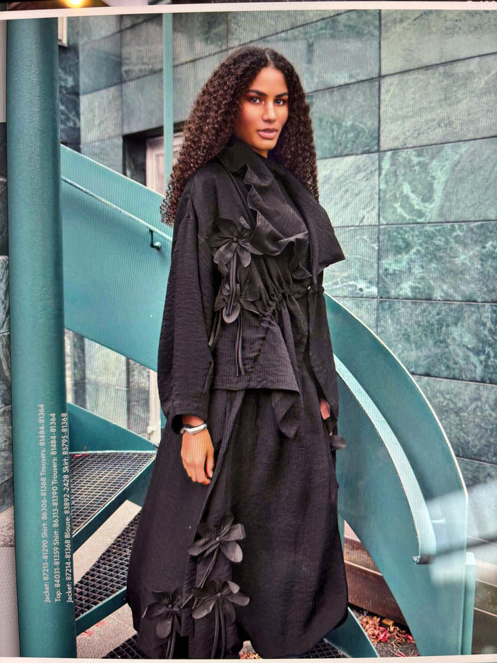 Black Sculptural Floral Appliqué Jacket - by Noen