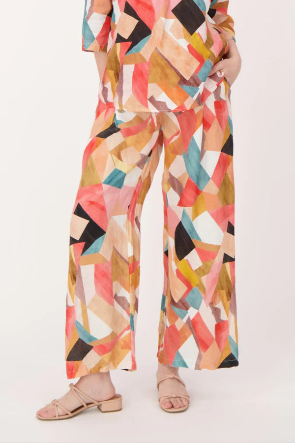 Geometric Print Linen Pant