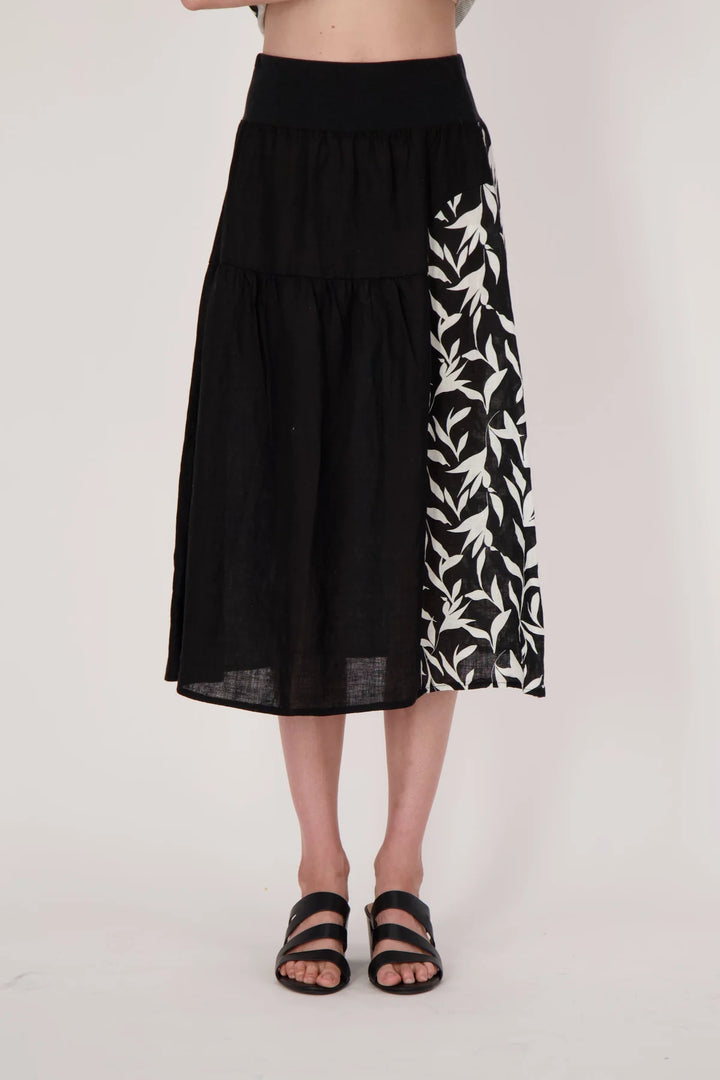 Black Floral Linen Skirt