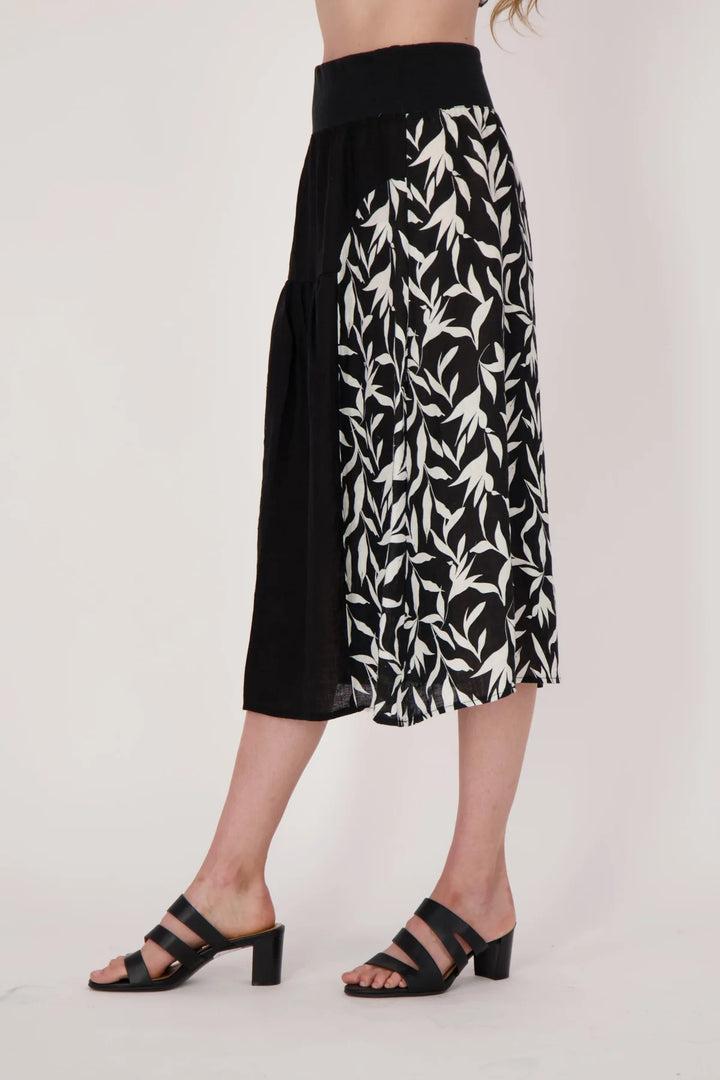 Black Floral Linen Skirt