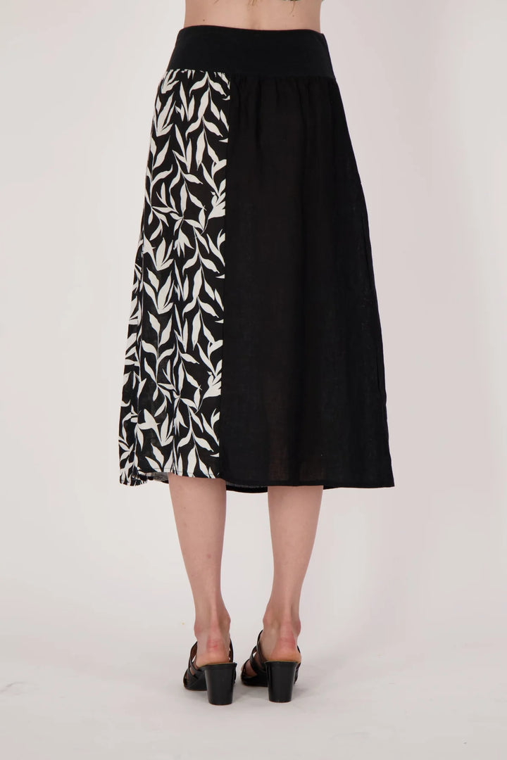 Black Floral Linen Skirt