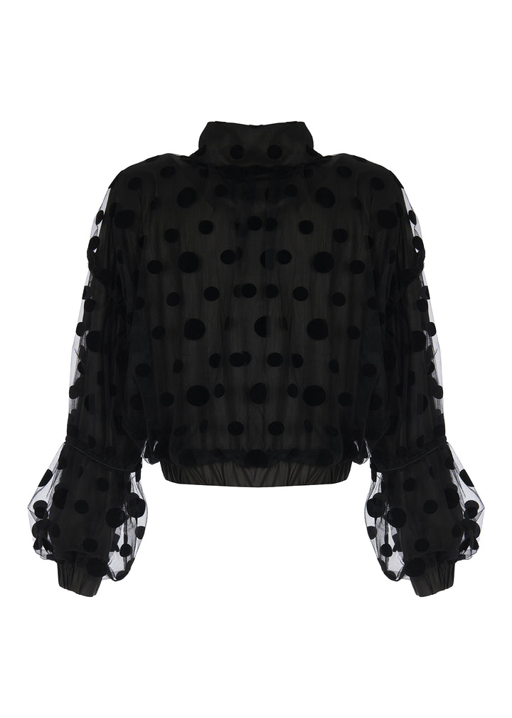 Black Sheer Polka Dot Bomber Jacket - by Kozan
