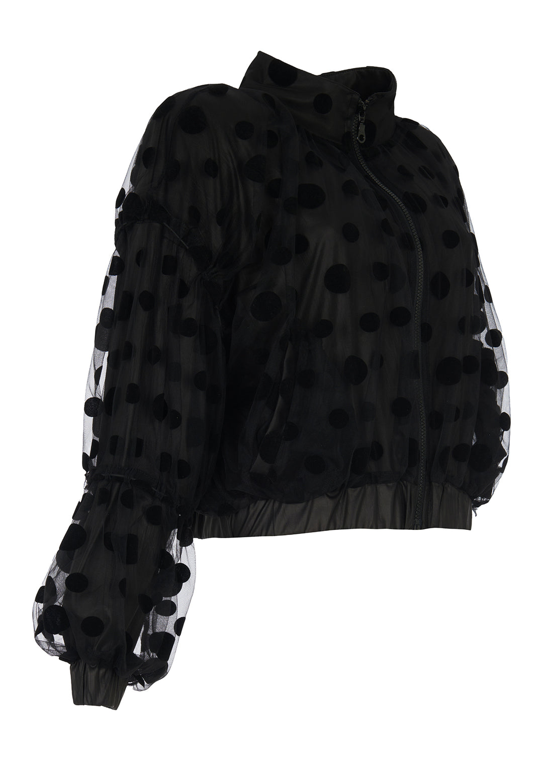 Black Sheer Polka Dot Bomber Jacket - by Kozan