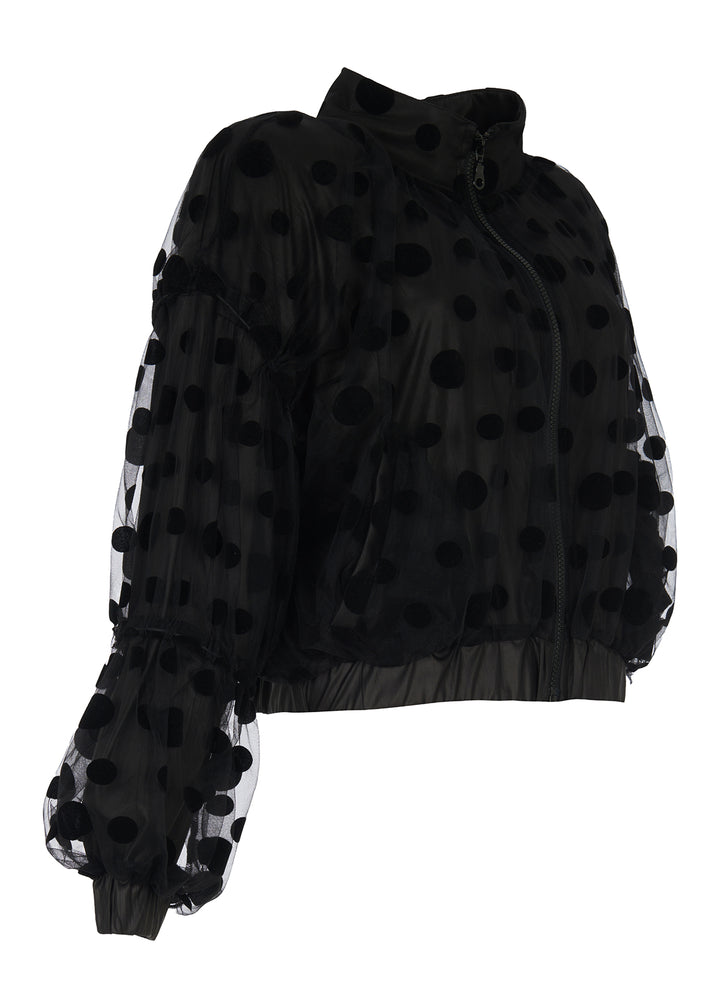 Black Sheer Polka Dot Bomber Jacket - by Kozan