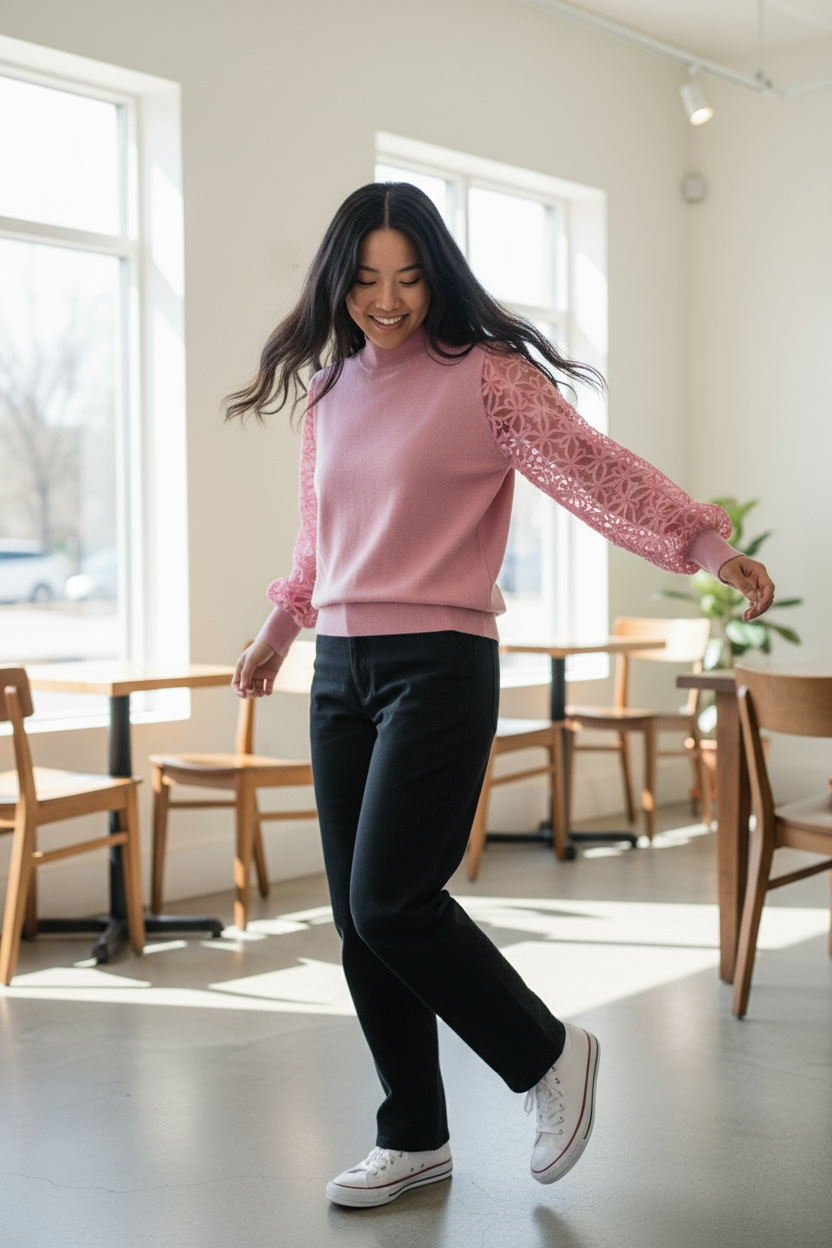 Eternelle Pink Lace Sleeve Sweater