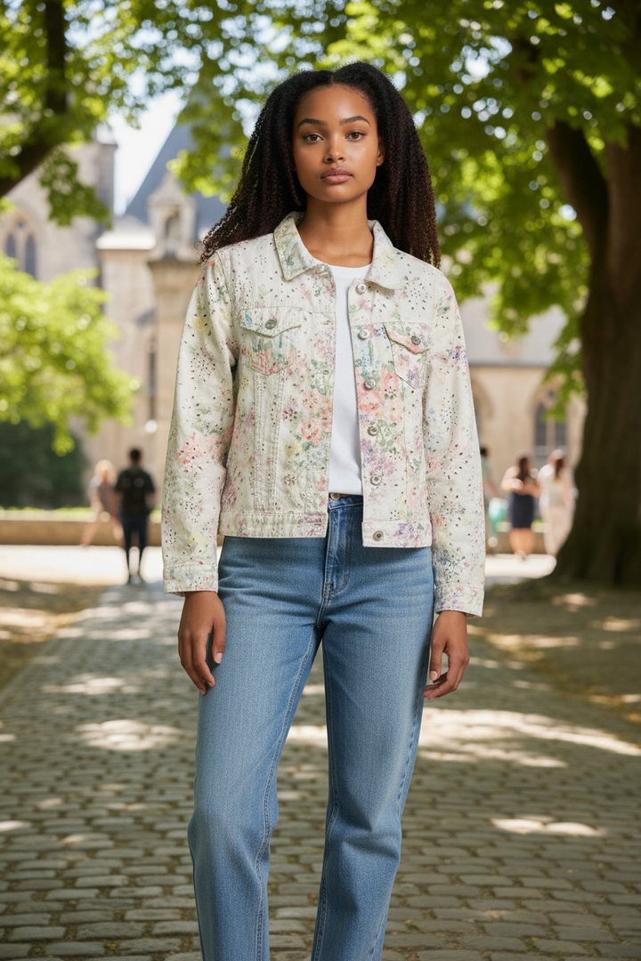 Floral Eyelet Cotton Jean Jacket