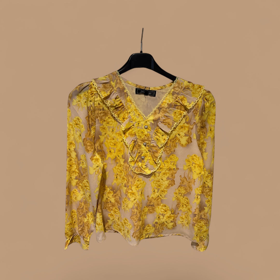 Yellow Floral Ruffle Blouse
