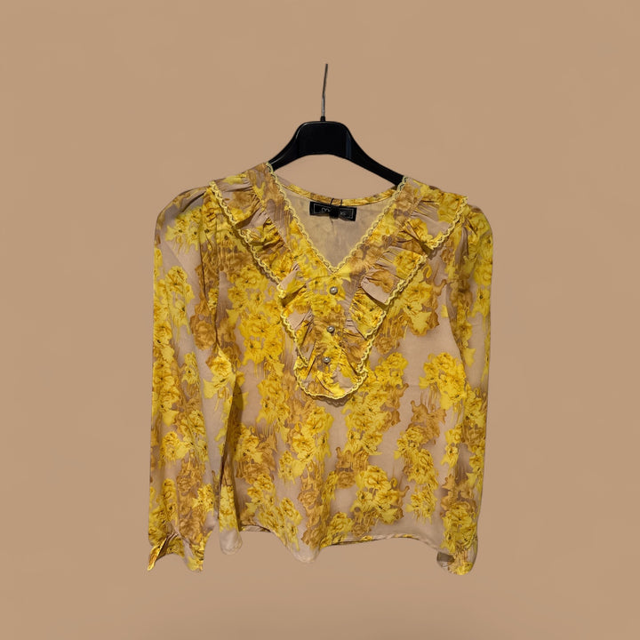 Yellow Floral Ruffle Blouse