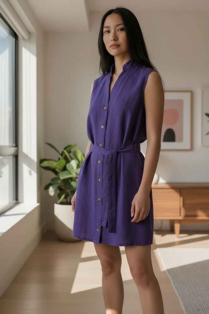 Purple Linen Mini Dress