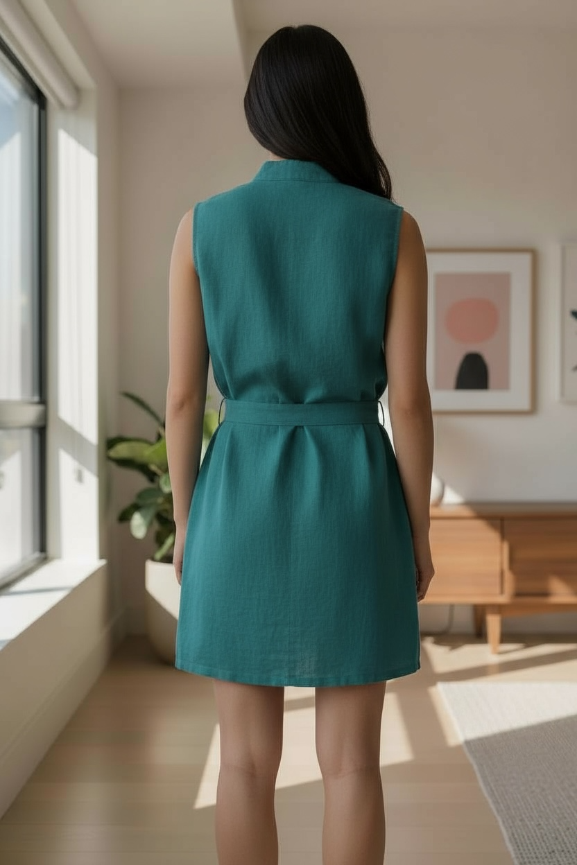 Teal Green Linen Mini Dress