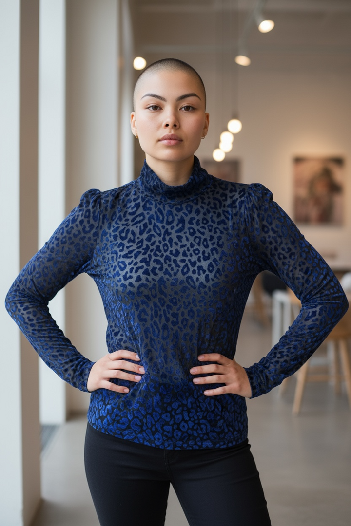 Blue Leopard Velour Top