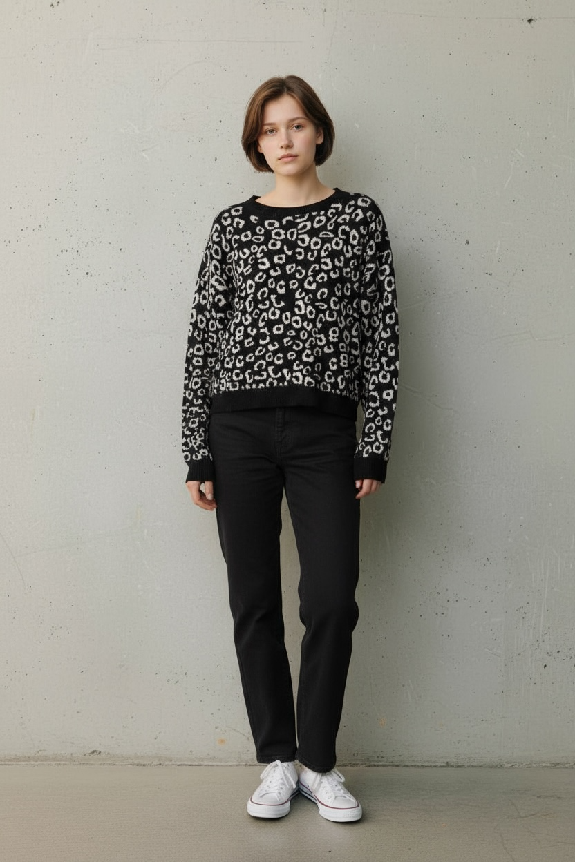 M Italy Black Leopard Sweater