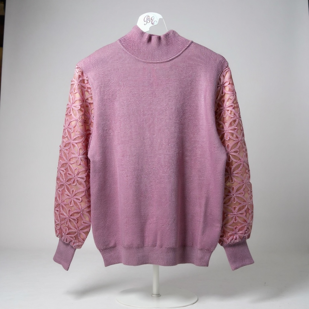 Eternelle Pink Lace Sleeve Sweater