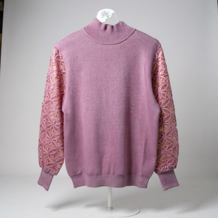Eternelle Pink Lace Sleeve Sweater