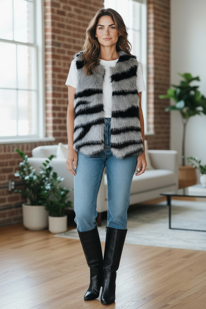Zebra Faux Fur Vest