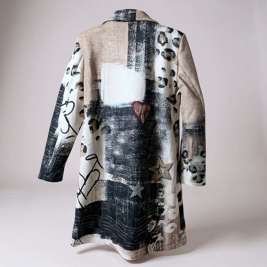 Le Chou Chou Tan Multi Print Coat