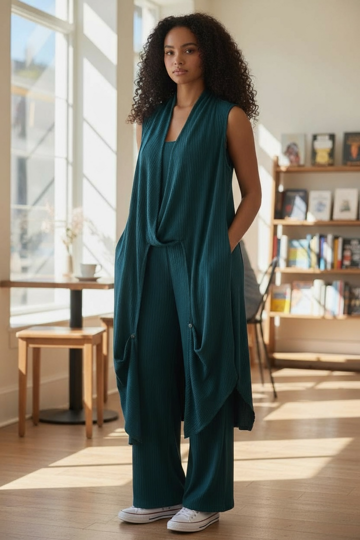 Emerald Green Layer Front Textured Duster