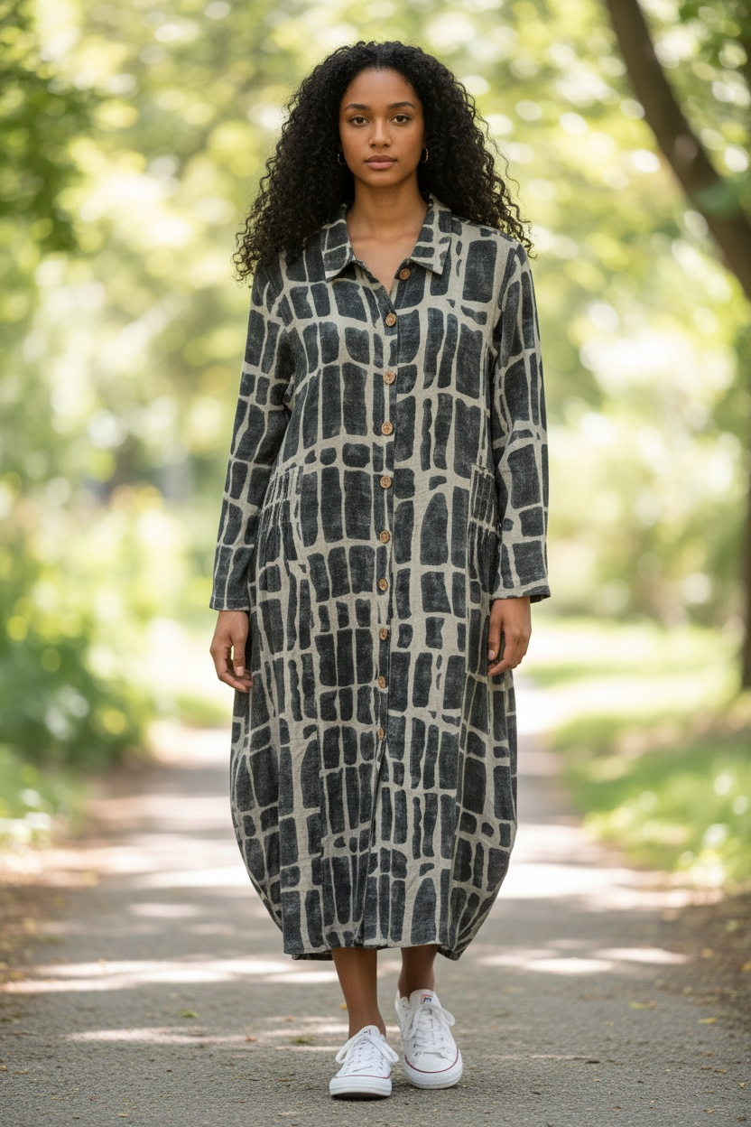 Tan/Black Fall Linen Coat/Dress - by Paper Lace