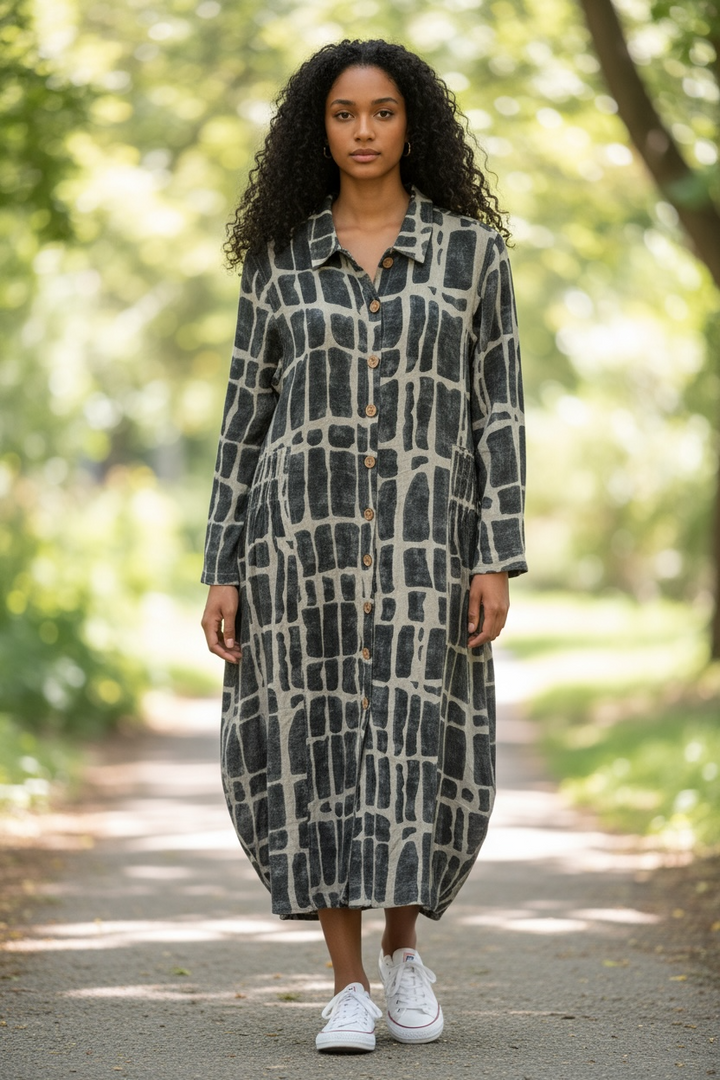 Tan/Black Fall Linen Coat/Dress - by Paper Lace