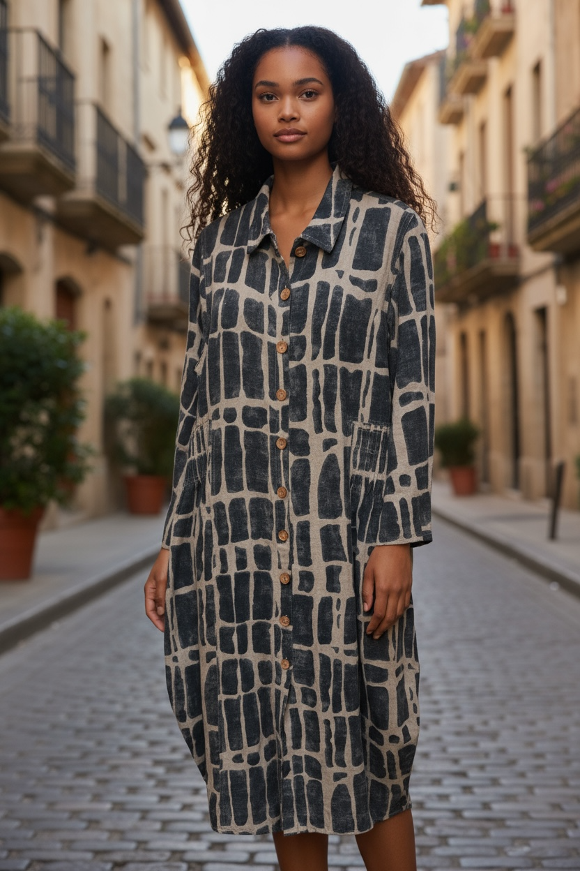 Tan/Black Fall Linen Coat/Dress - by Paper Lace