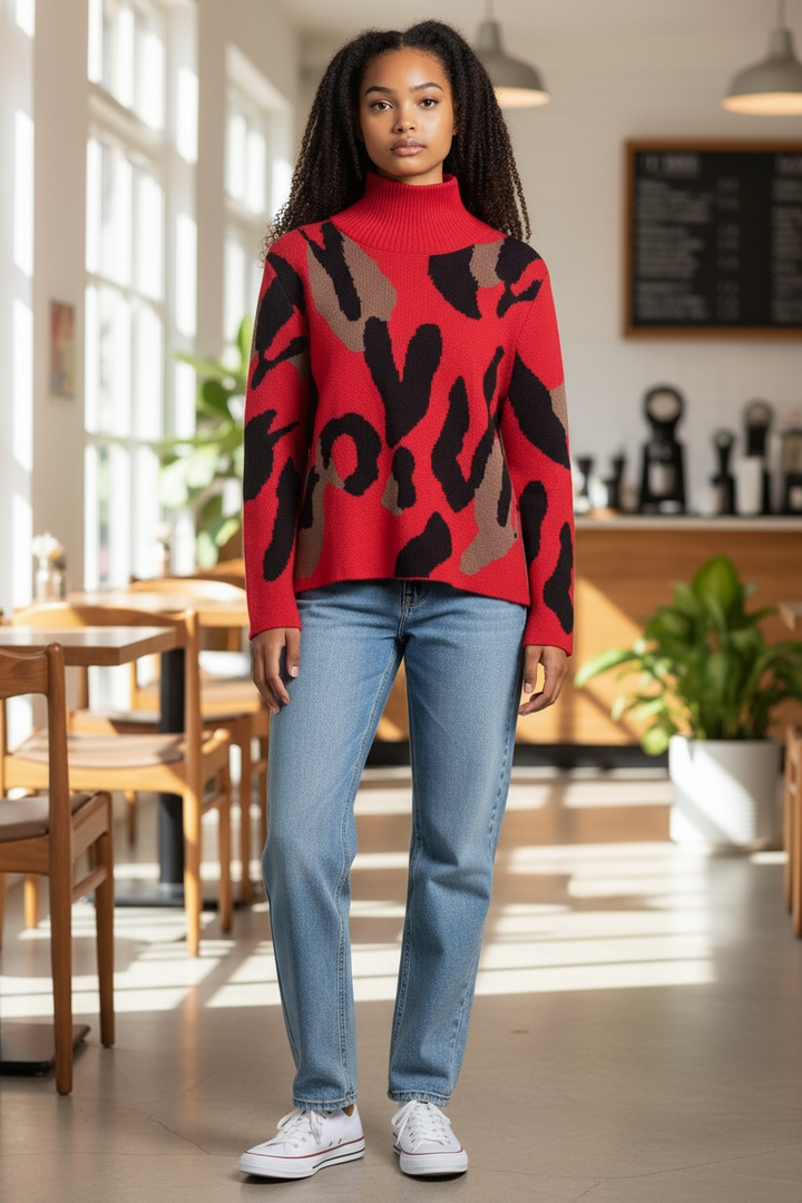 Gabby Isabella Red Animal Print Sweater