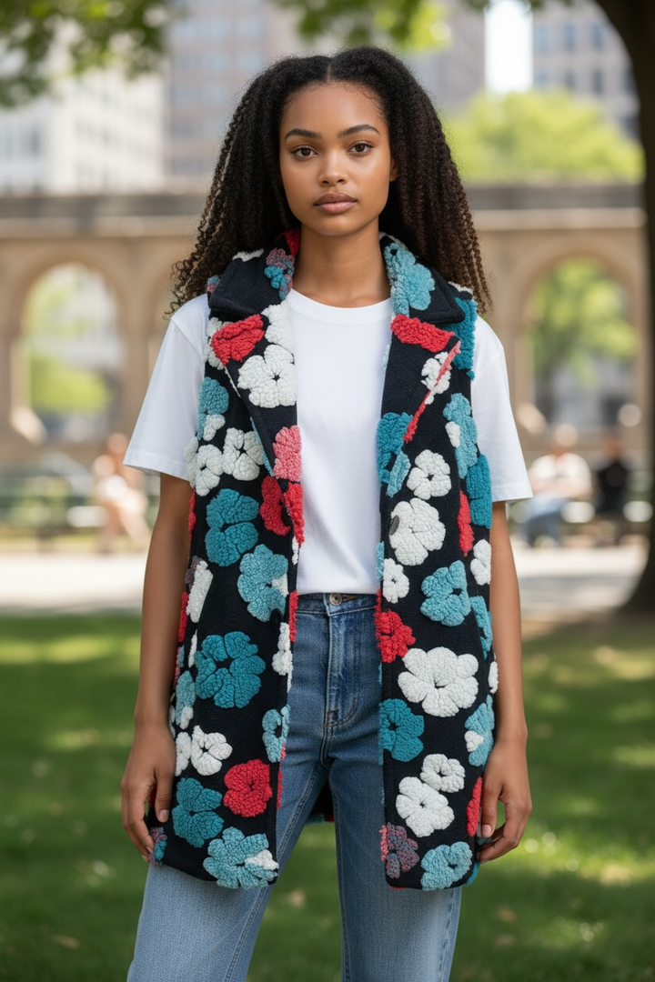 Turquoise/Red Floral Vest