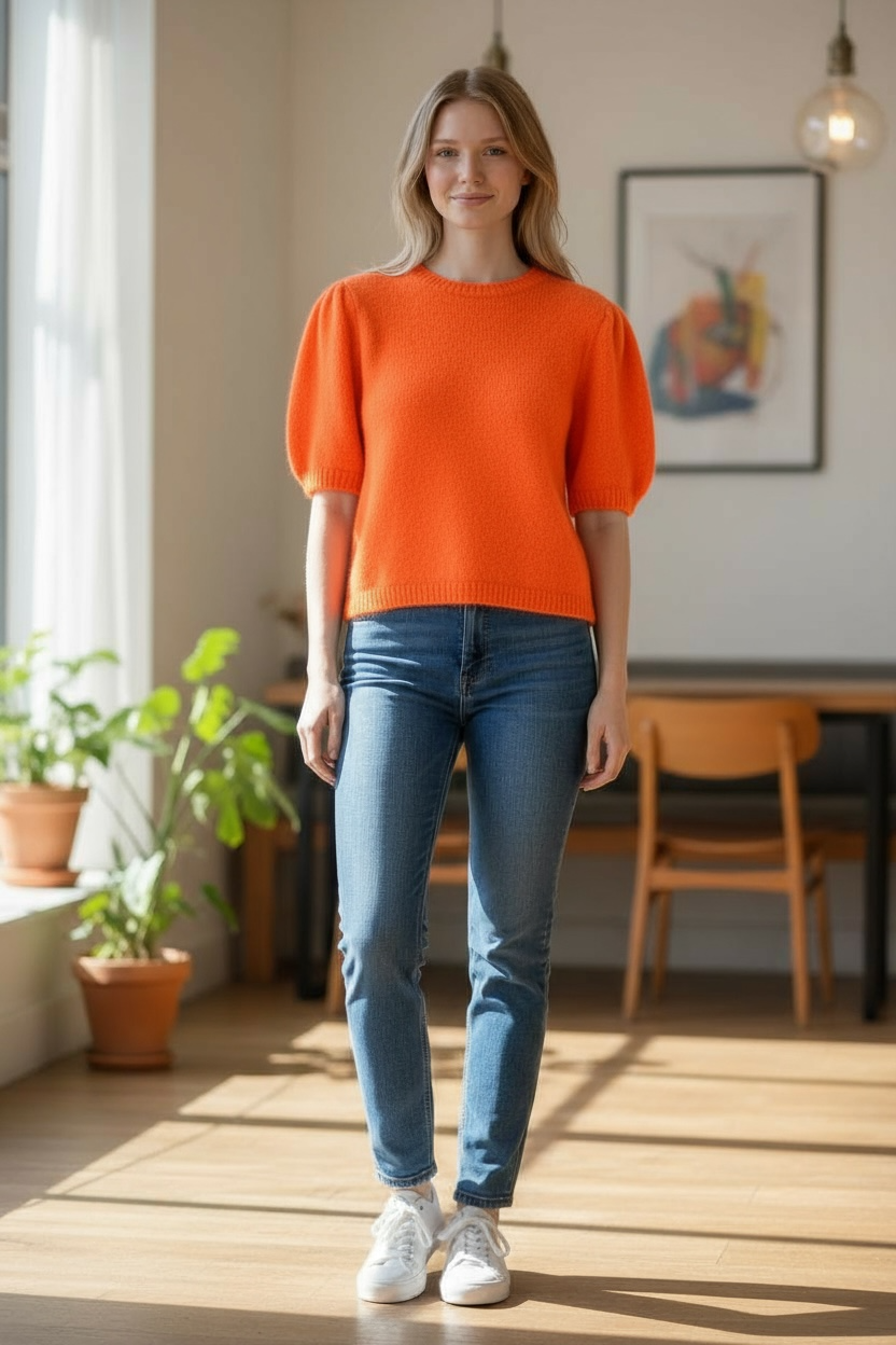 Elissia Orange Short Sleeve Sweater