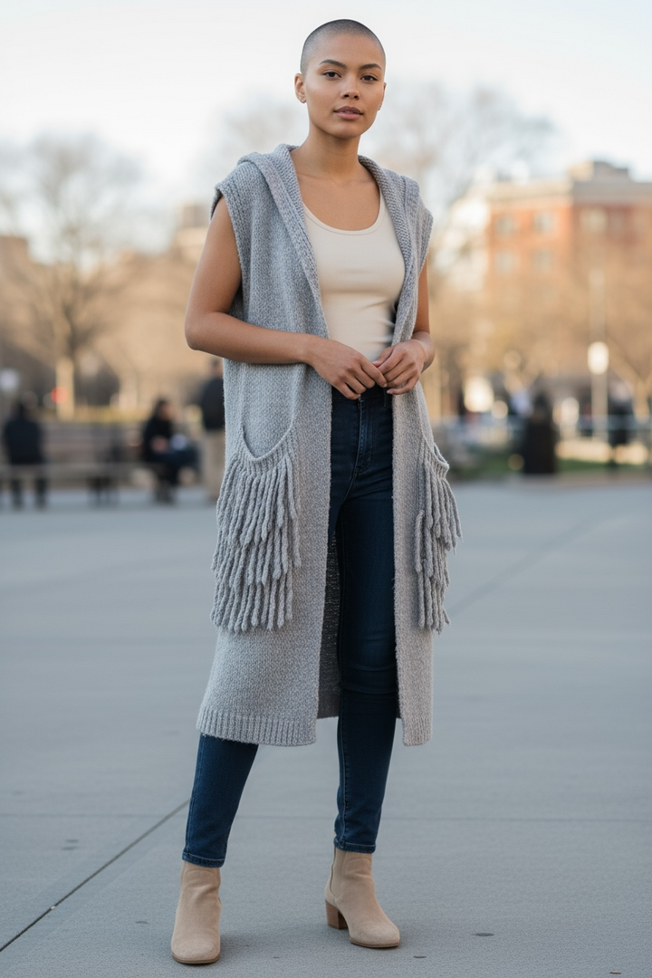 Eternelle Grey Fringe Cardigan