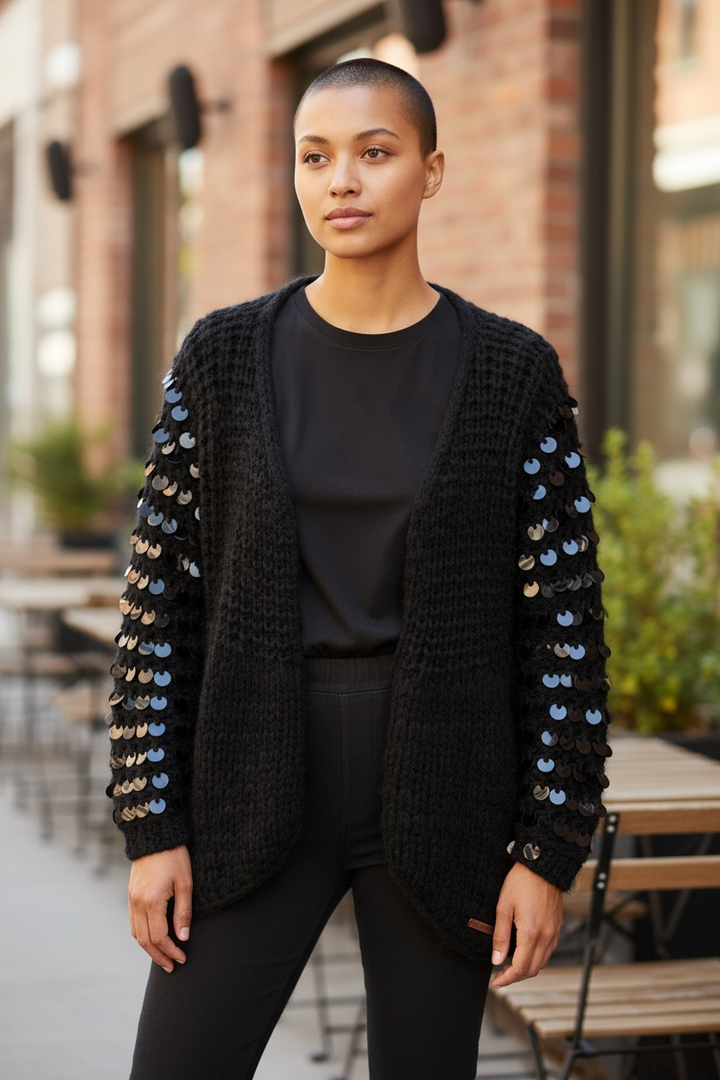 Eternelle Black Sequin Sleeve Cardigan