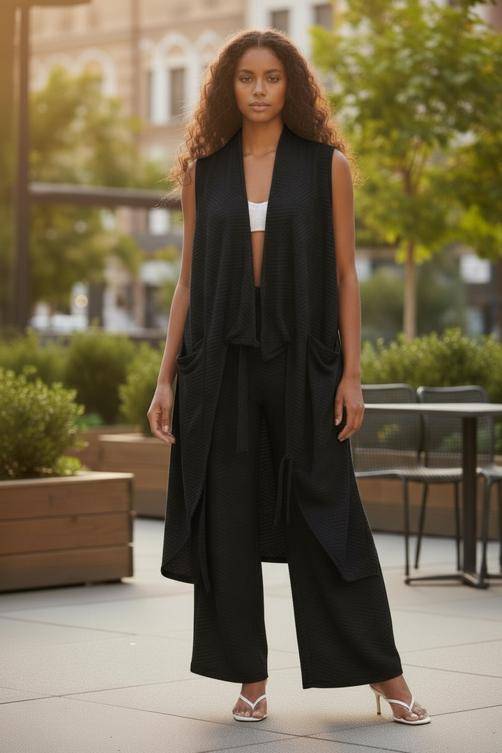 Black Layer Front Textured Duster