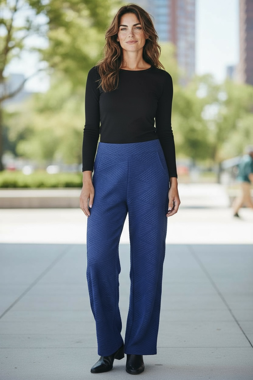 PURE Essence Textured Straight Leg Blue Pant