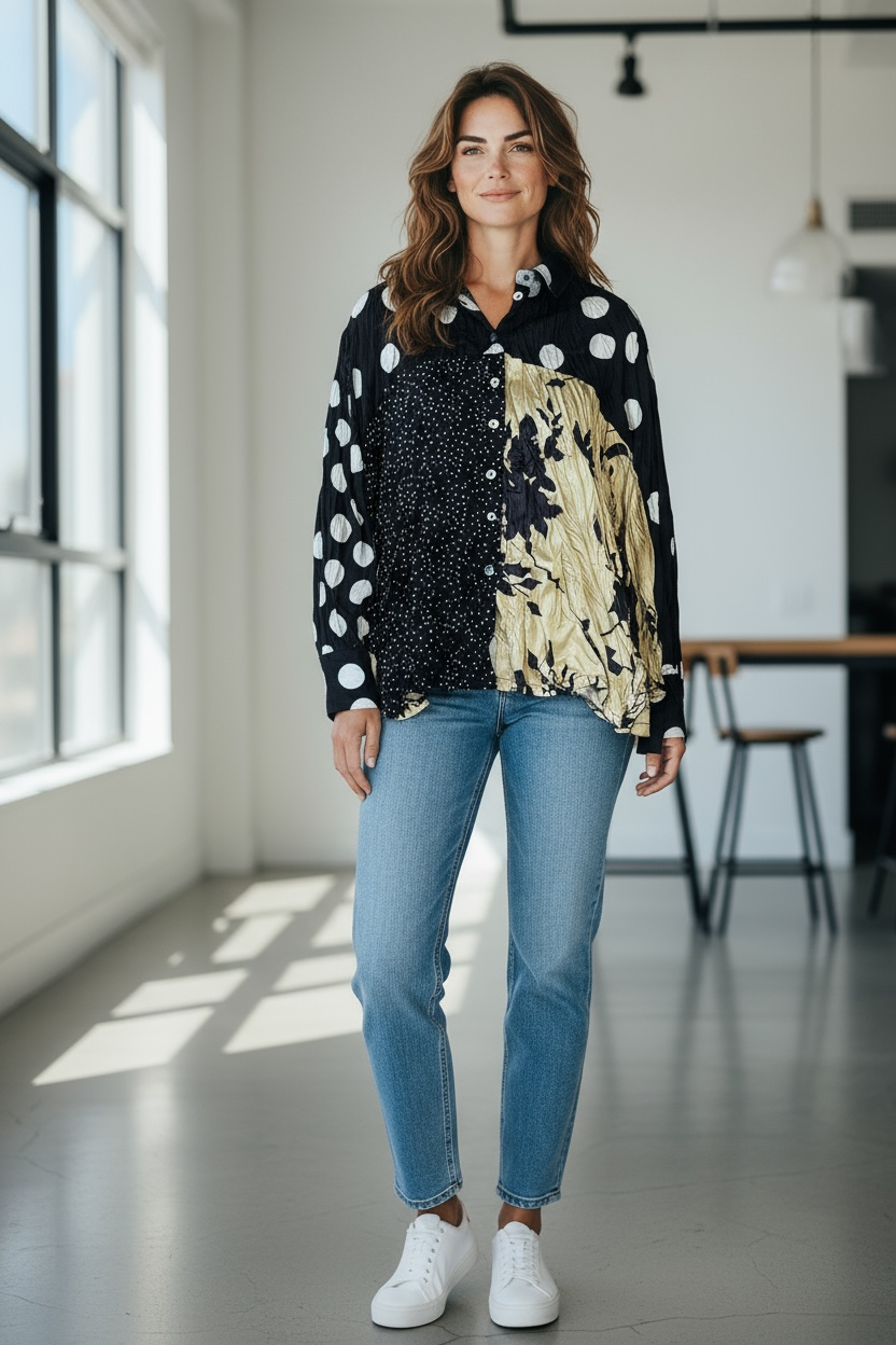 Minkas Black/Yellow Satiny Blouse