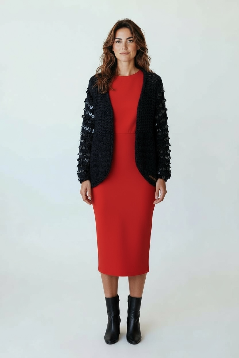 Eternelle Black Sequin Sleeve Cardigan